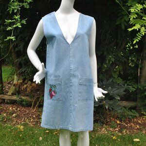 Reworked Denim dress with hand painted strawberries